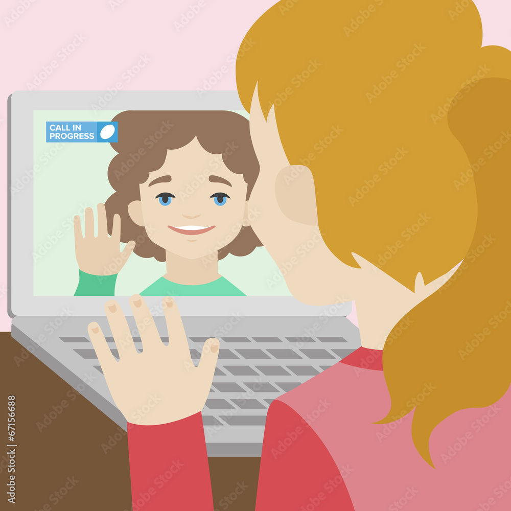 Video chat of two girlfriends flat illustration Video chat of two girlfriends flat illustration
