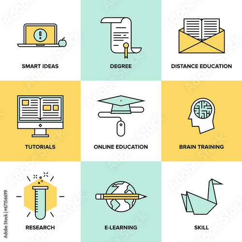 Online education and training flat icons set