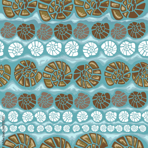 Seamless pattern with shells on a green background