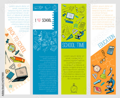 School education icons infographic banners