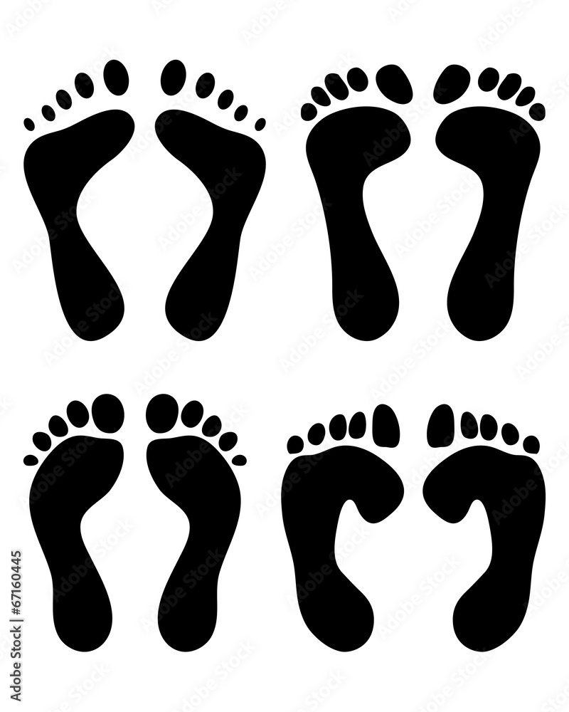 Black prints of human feet, vector illustration Black prints of human feet, vector illustration