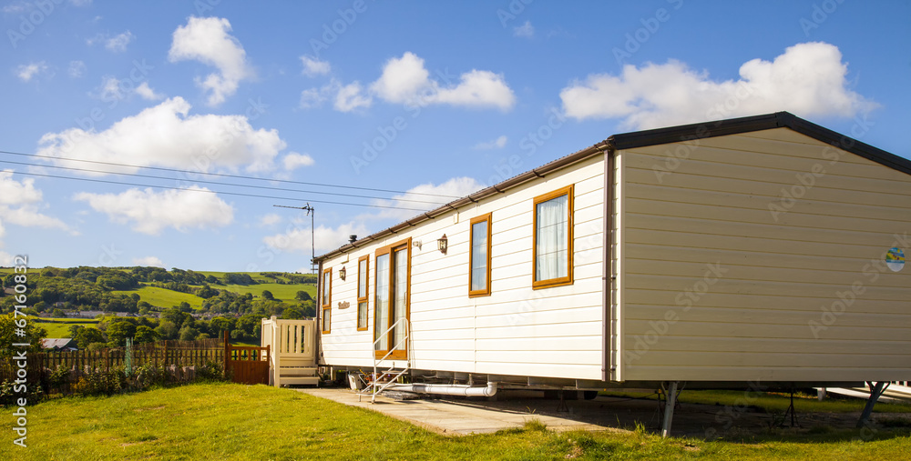 Static caravan holiday homes at a U. K. holiday resort.