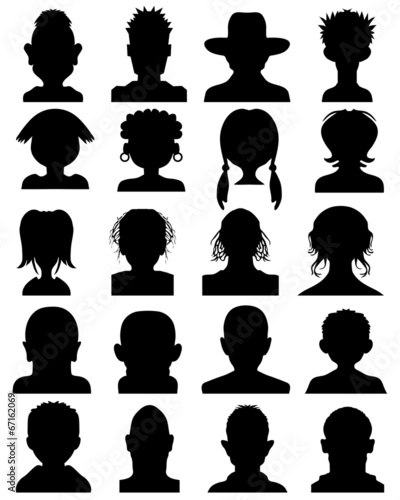 Set of black silhouettes of heads, vector