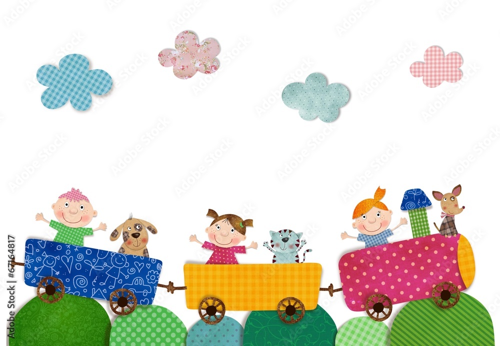 Fototapeta premium Children traveling by train
