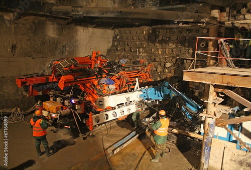 Construction of the tunnel, drilling rig for jet grouting