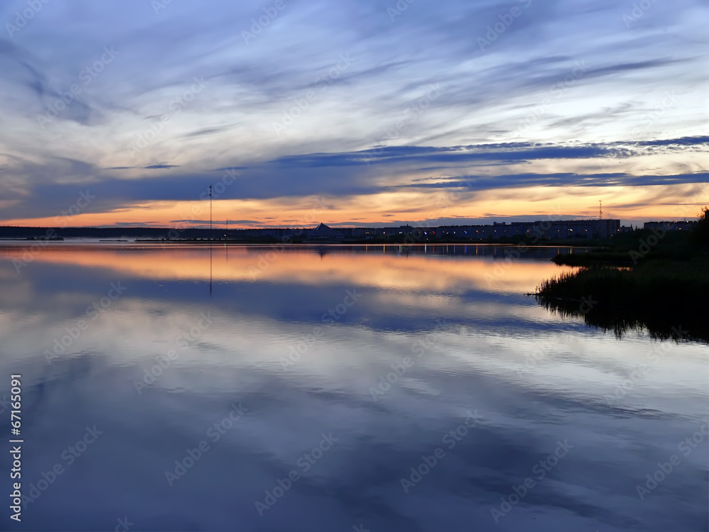 Evening Nadim on the river Nadym. Sunset over the city. Evening Nadim on the river Nadym. Sunset over the city.