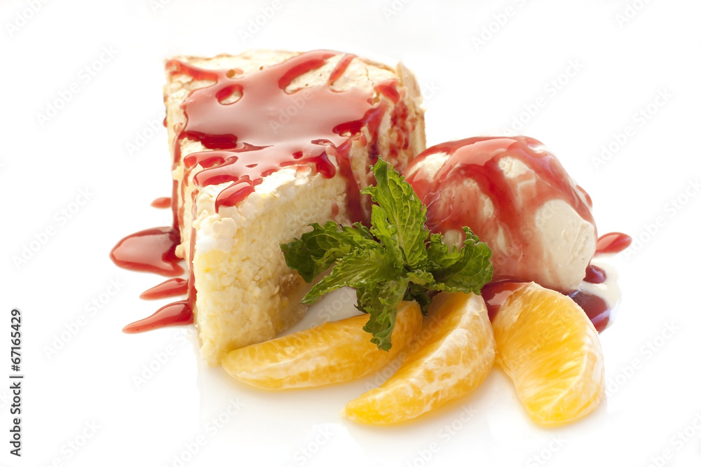 Composition with berries tart and ice cream Composition with berries tart and ice cream