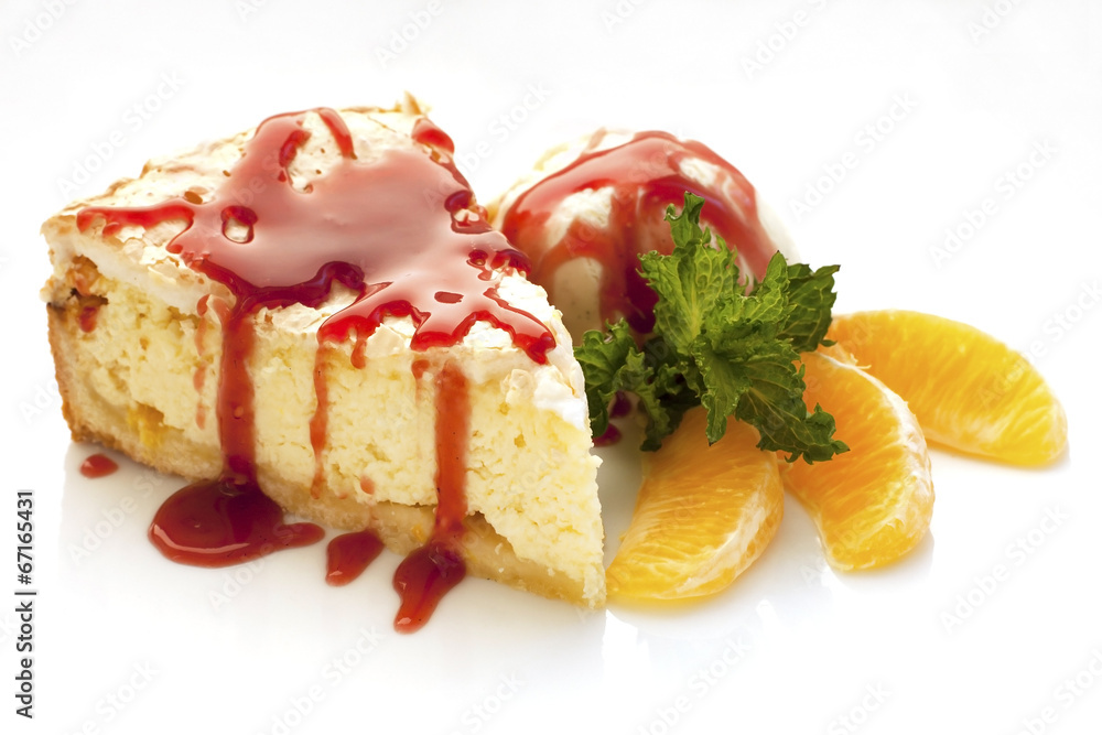 Still life with tasty cake and vanilla ice cream Still life with tasty cake and vanilla ice cream