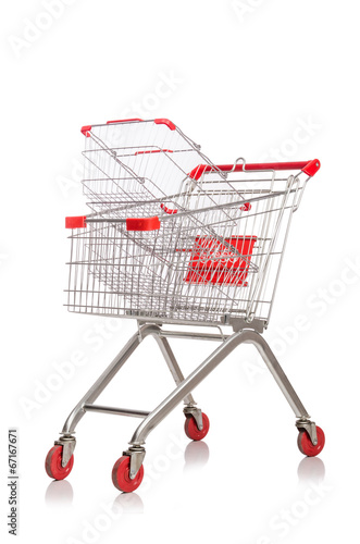 Shopping supermarket trolley isolated on the white