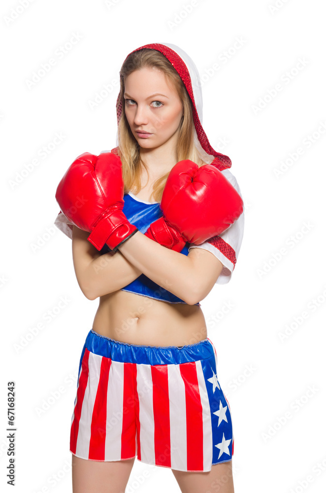 Female boxer isolated on the white background Female boxer isolated on the white background