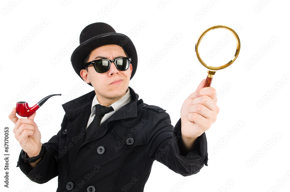 Young detective with pipe and magnifying glass Young detective with pipe and magnifying glass