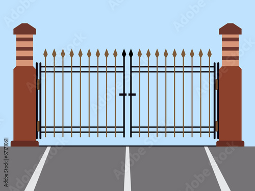 Metal gate flat vector illustration