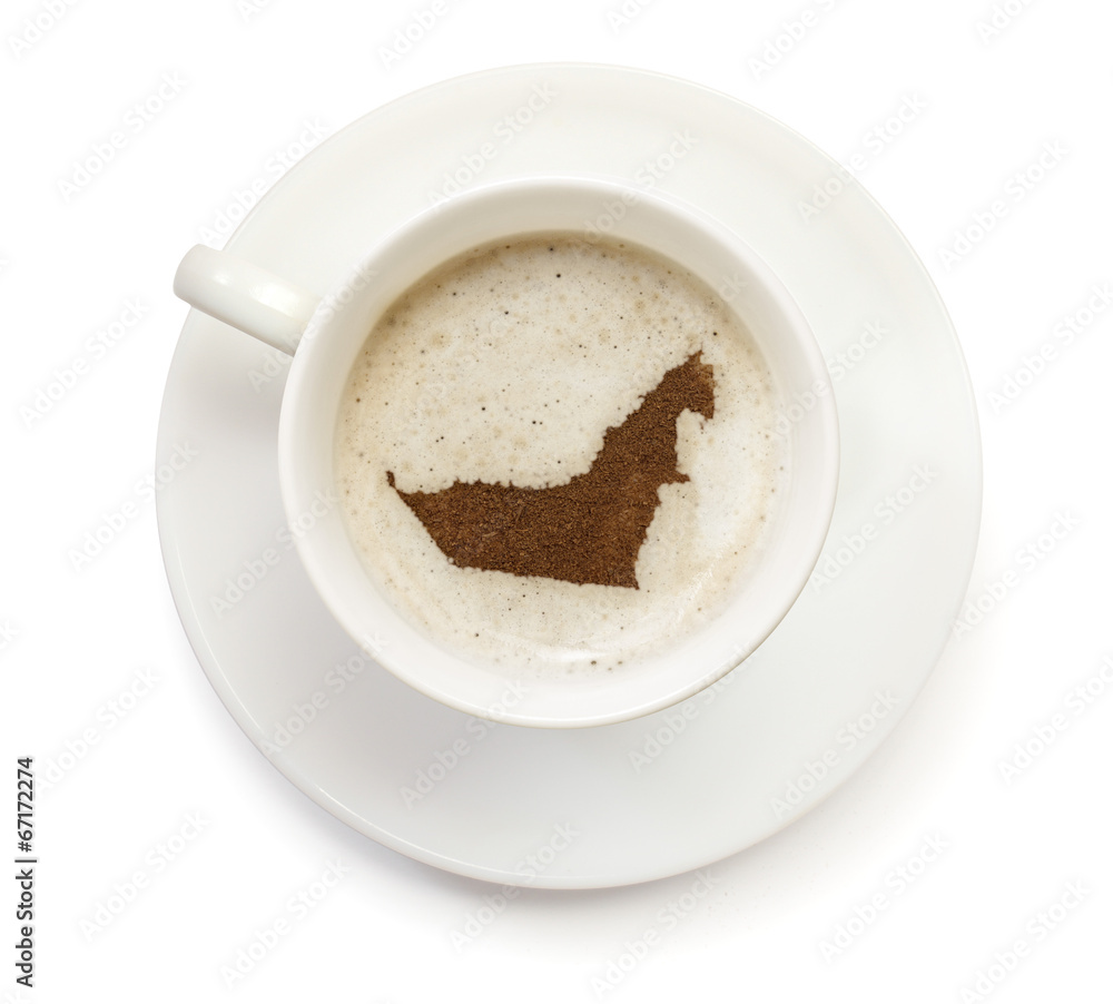 Obraz premium Cup of coffee with foam and powder in the shape of United Arab E