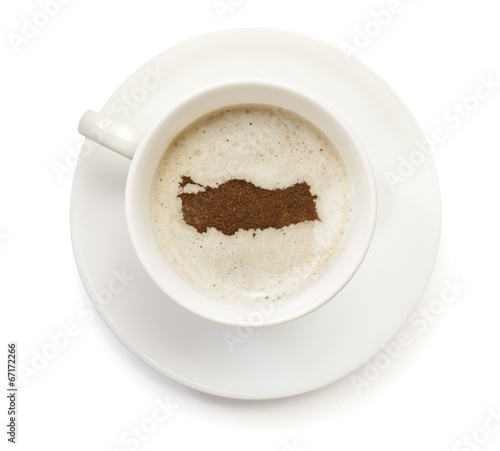 Cup of coffee with foam and powder in the shape of Turkey.(serie