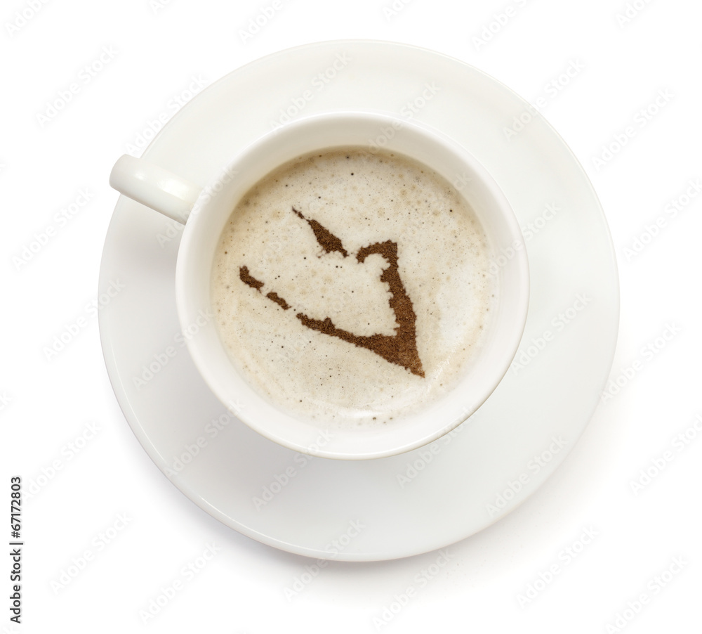 Cup of coffee with foam and powder in the shape of Wake Island.( Cup of coffee with foam and powder in the shape of Wake Island.(