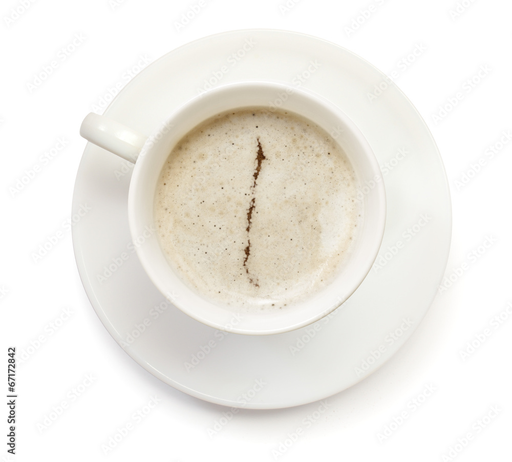 Cup of coffee with foam and powder in the shape of Chile.(series Cup of coffee with foam and powder in the shape of Chile.(series