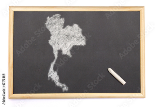 Blackboard with a chalk and the shape of Thailand drawn onto. (s