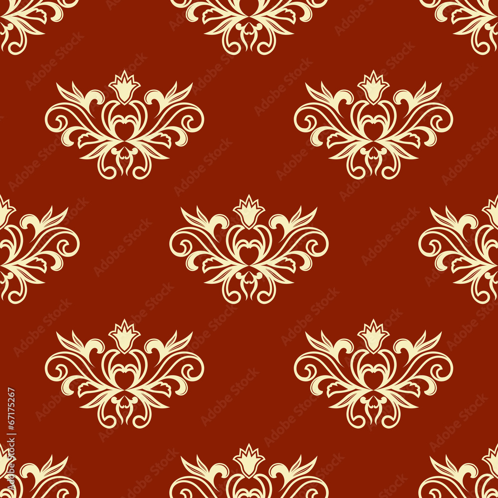 Yellow floral seamless pattern with red background