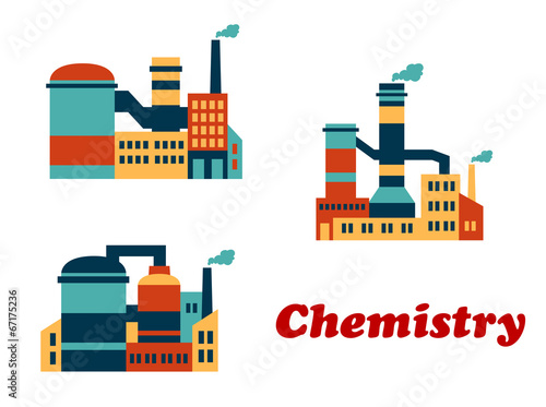 Colorful flat buildings of chemical factories or plants