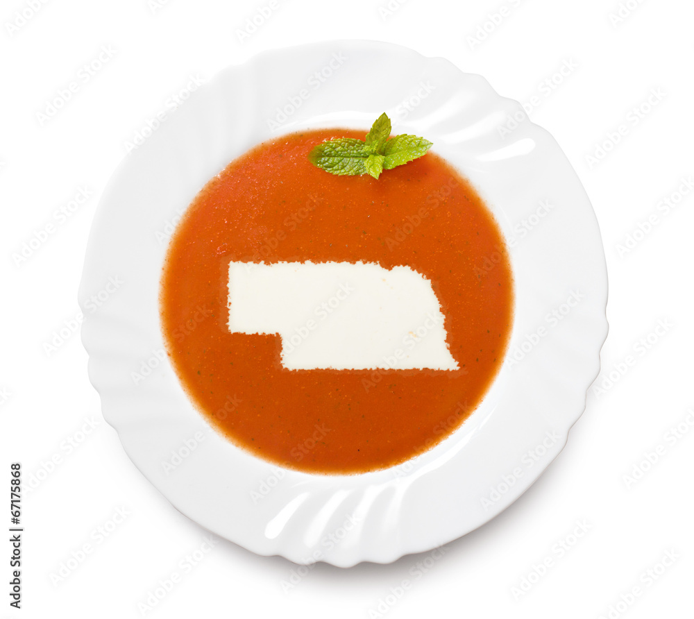 Plate tomato soup with cream in the shape of Nebraska.(series) Plate tomato soup with cream in the shape of Nebraska.(series)