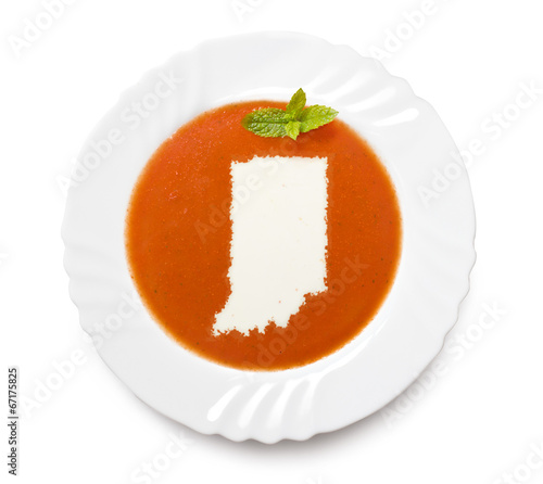 Plate tomato soup with cream in the shape of Indiana.(series)