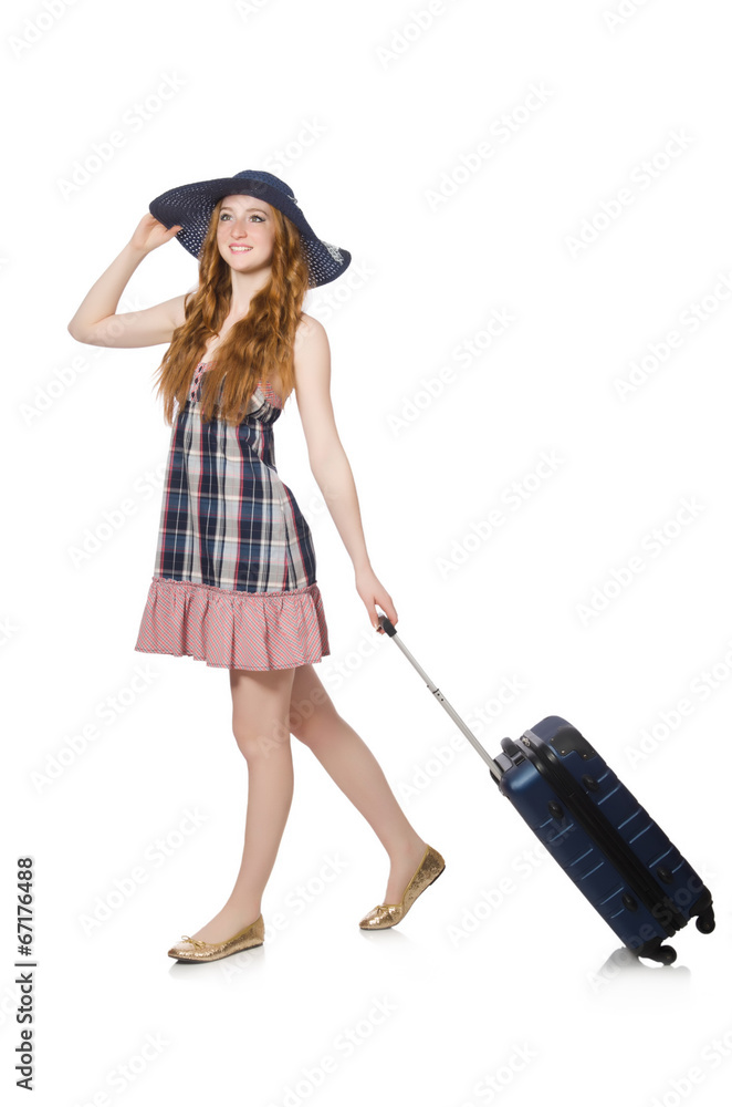 Woman ready for summer holiday isolated on white Woman ready for summer holiday isolated on white