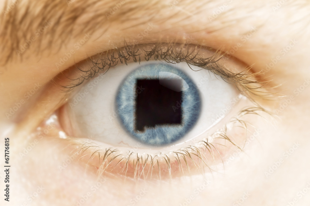 Close-up of an eye with the pupil in the shape of New Mexico.(se Close-up of an eye with the pupil in the shape of New Mexico.(se