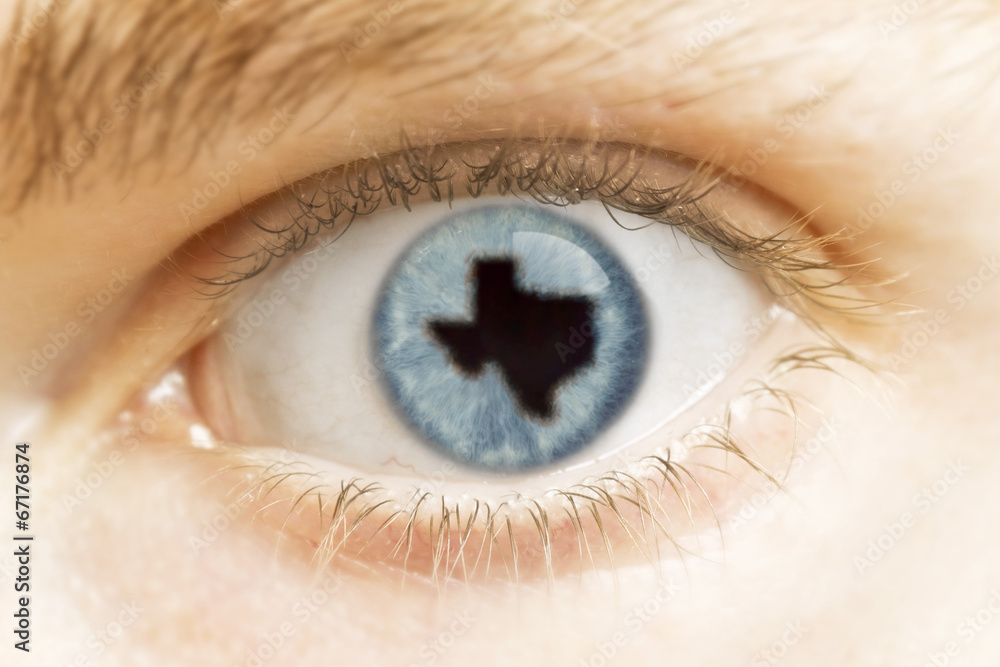 Close-up of an eye with the pupil in the shape of Texas.(series) Close-up of an eye with the pupil in the shape of Texas.(series)