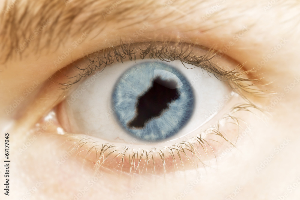 Close-up of an eye with the pupil in the shape of Morocco.(serie Close-up of an eye with the pupil in the shape of Morocco.(serie