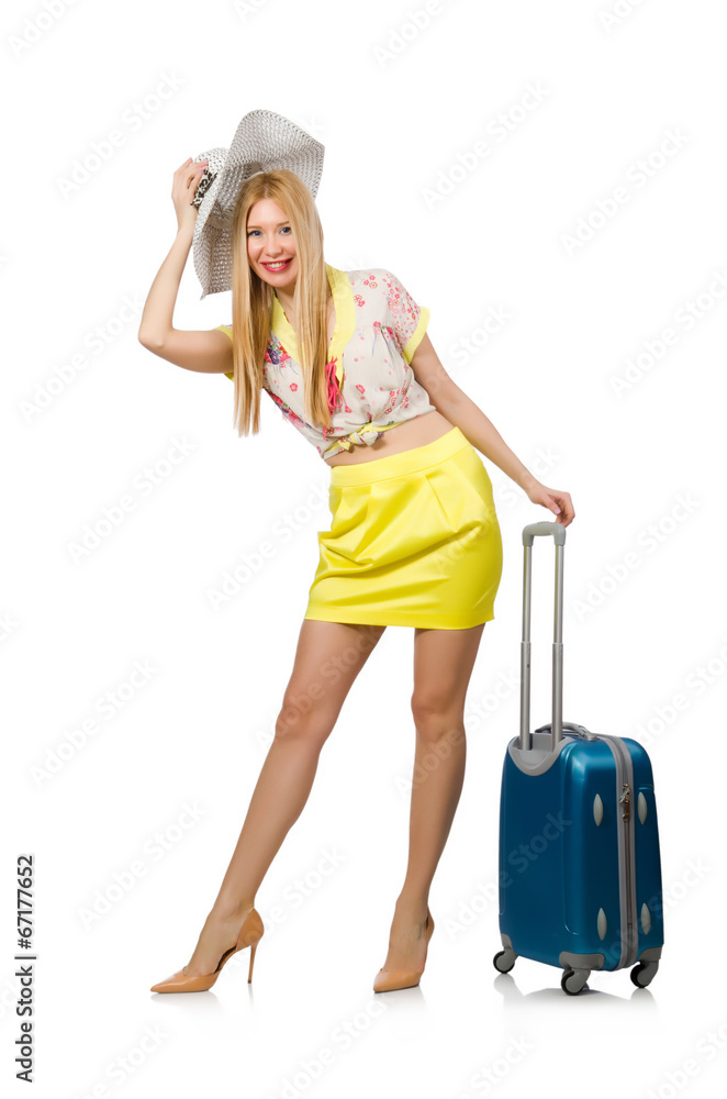 Travel vacation concept with luggage on white Travel vacation concept with luggage on white