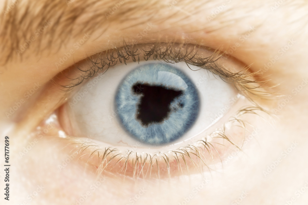 Close-up of an eye with the pupil in the shape of Spain.(series) Close-up of an eye with the pupil in the shape of Spain.(series)
