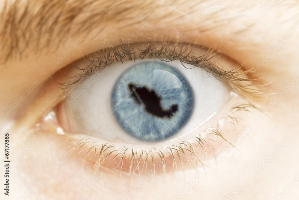 Close-up of an eye with the pupil in the shape of Mexico.(series Close-up of an eye with the pupil in the shape of Mexico.(series