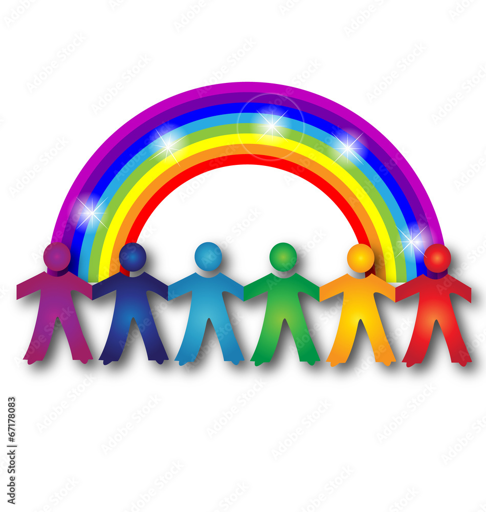 Teamwork people and glowing rainbow logo