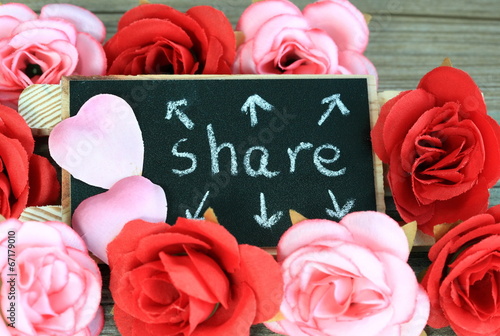 message of share,  with flowers in background