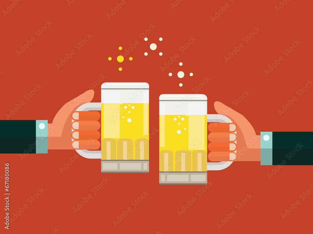 Two businessmen toasting glasses of beer. Two businessmen toasting glasses of beer.
