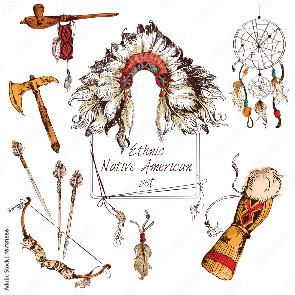 Ethnic native american set colored Stock Illustration | Adobe Stock