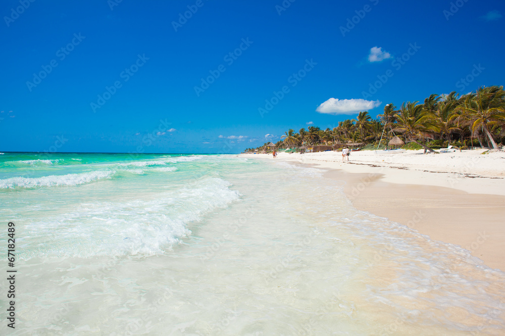 Untouched tropical beach in Tulum Mexico