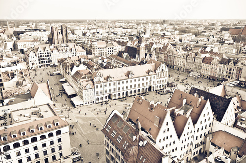 Town square of Wroclaw in vintage style, Poland