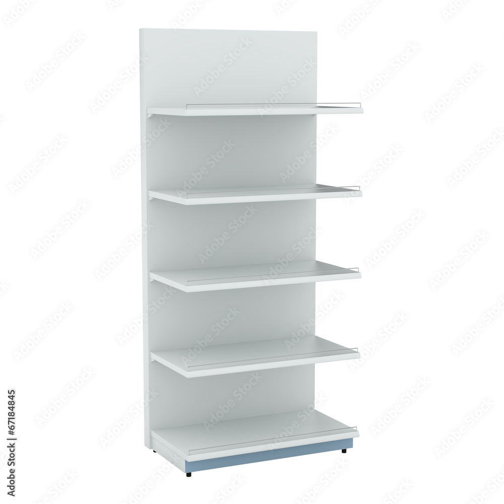 Empty supermarket shelves isolated on white Empty supermarket shelves isolated on white