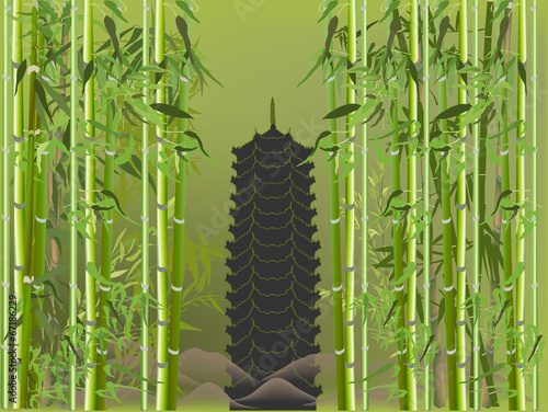 pagoda in green bamboo illustration