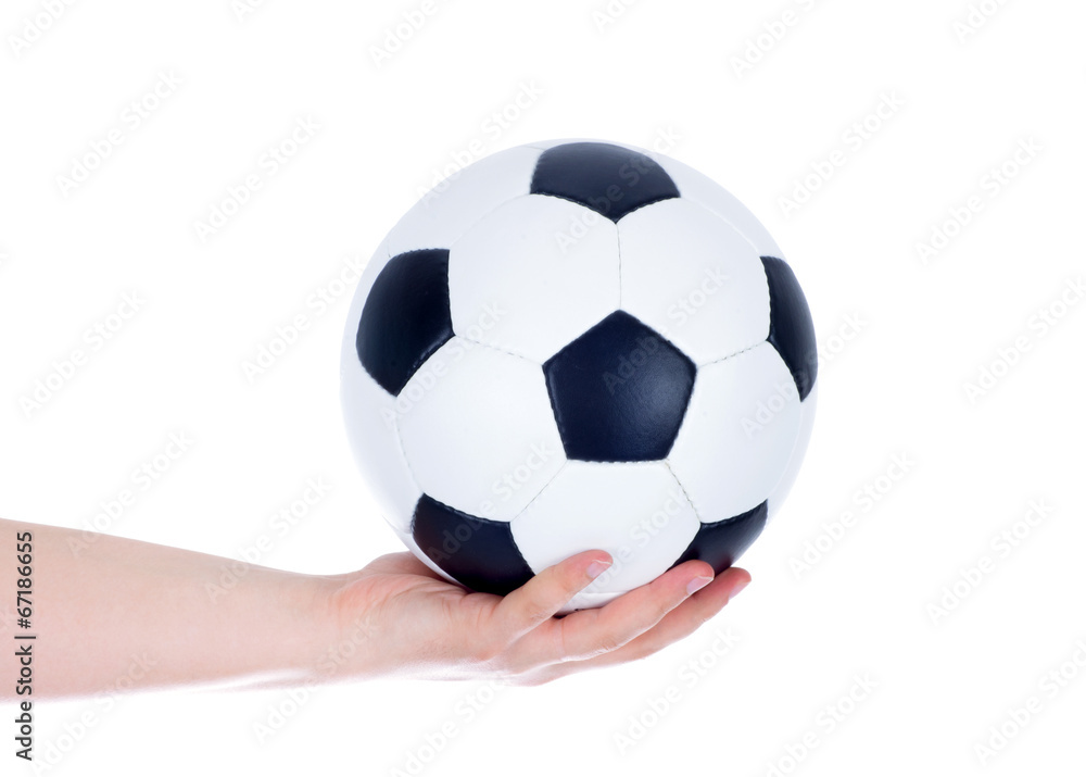 Hand holding soccer ball Hand holding soccer ball