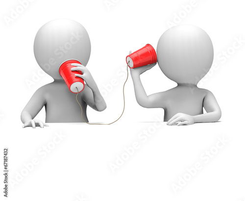 Fotografie 3D Men with Plastic Cup Telephone