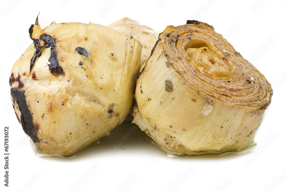 grilled artichokes in oil on a white background grilled artichokes in oil on a white background
