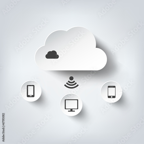 Cloud computing background with web icons. Social network.