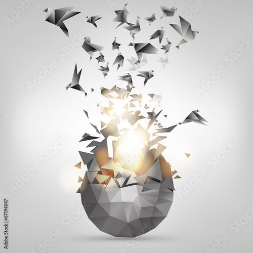 Origami paper bird on abstract background