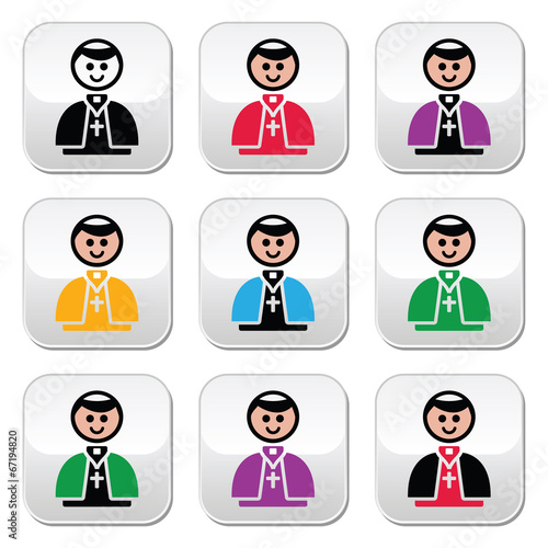 Catholic church pope vector buttons set