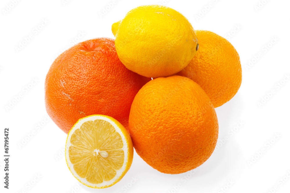 orange and lemon on white background orange and lemon on white background