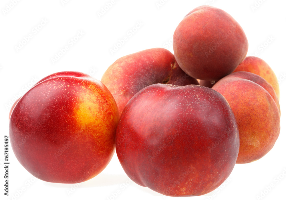 peaches and nectarines on a white background