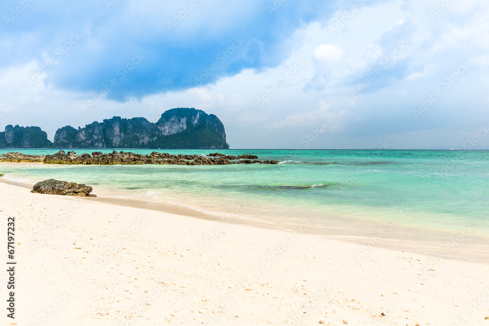 Rocks on the beach in Tropical sea at Bamboo Island Krabi Provin