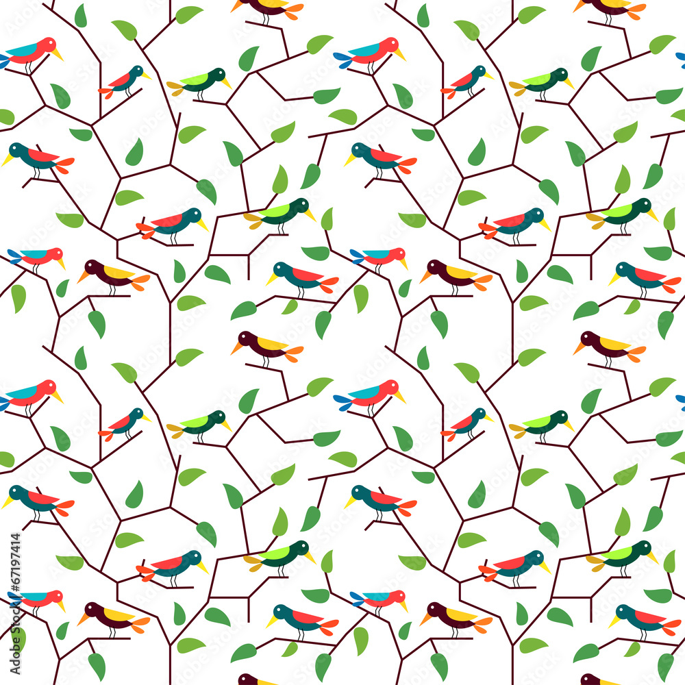 Birds Floral seamless pattern